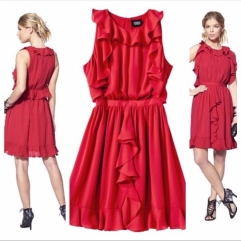 PRABAL GURUNG SLEEVELESS RED RUFFLE CHIFFON FLOWY COCKTAIL PARTY DRESS 2